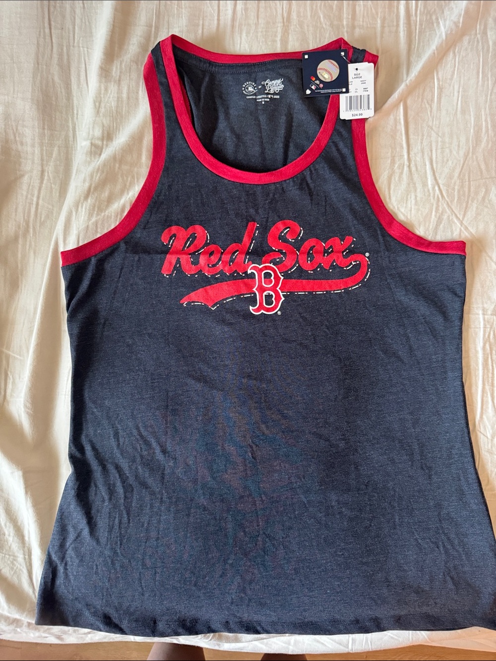 MLB Dark Heather Gray Tank with Red Neck Trim